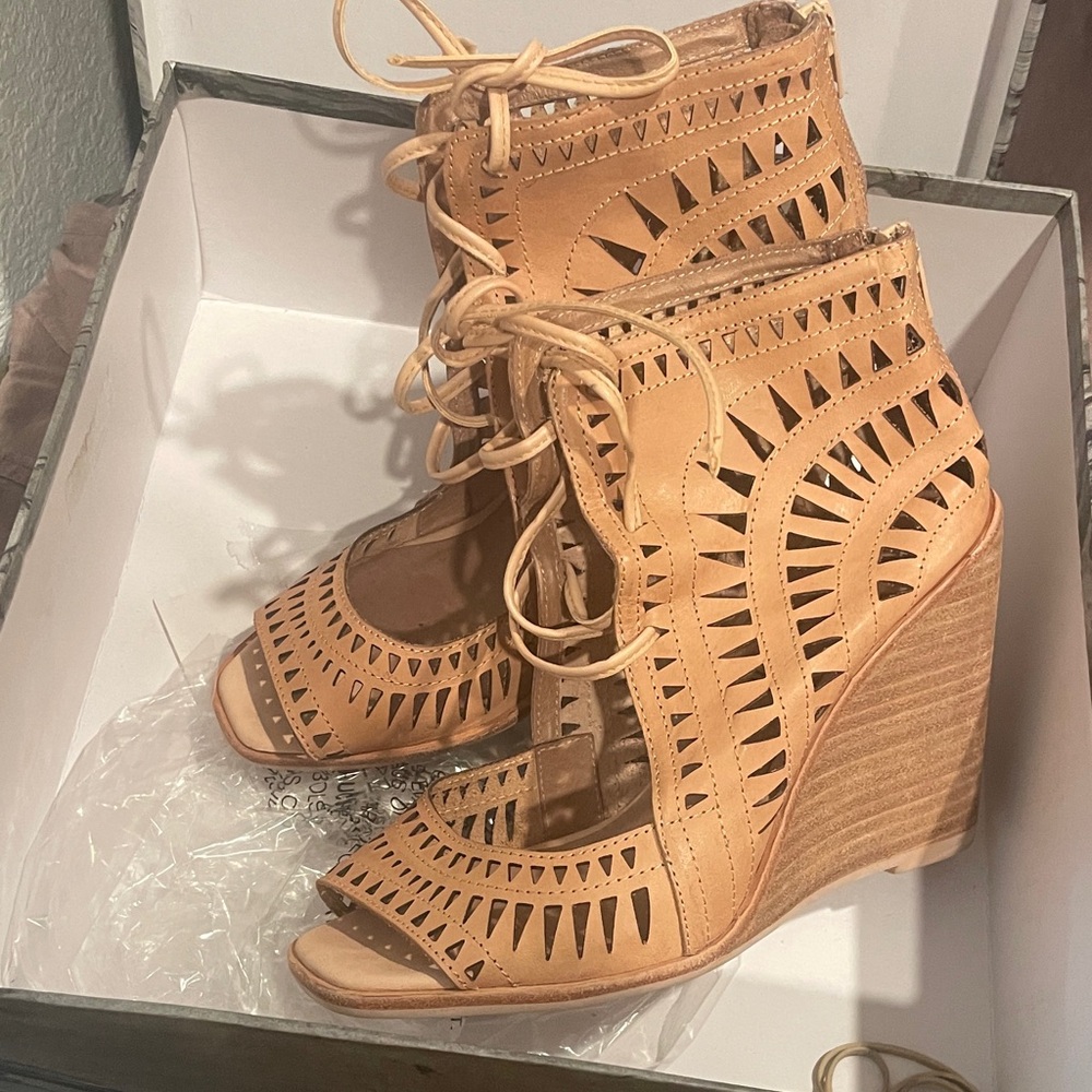 Jeffery Campbell Tan Wedge Sandals size 7.5